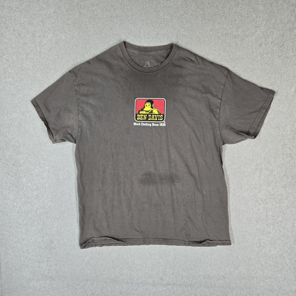 Ben Davis Men Shirt XL Gray Logo Grunge Short Sleeve Graphic Print READ